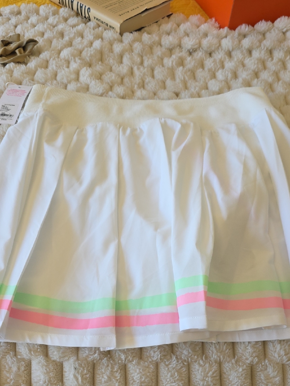 NWT White Pleated Tennis/ Pb Skirt with Pastel Pink & Green Stripes
